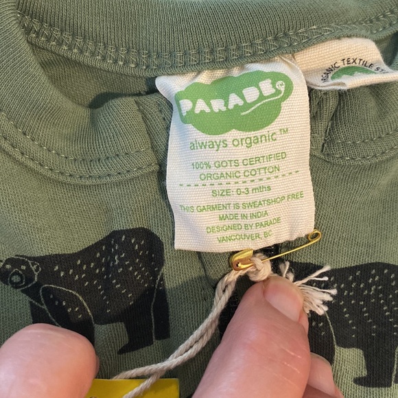 Parade Organic Cotton Black Bears Long Sleeve Infant Onesie 3M NWT 💚🖤 - Picture 2 of 8